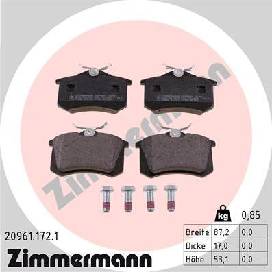 Zimmermann 20961.172.1 - Brake Pad Set, disc brake onlydrive.pro