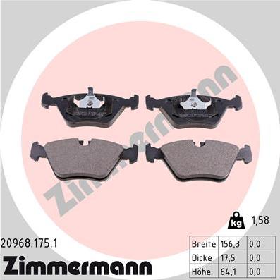 Zimmermann 20968.175.1 - Stabdžių trinkelių rinkinys, diskinis stabdys onlydrive.pro