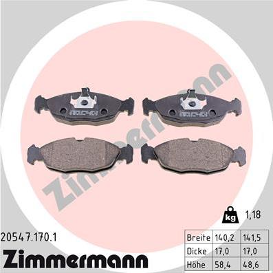 Zimmermann 20547.170.1 - Тормозные колодки, дисковые, комплект onlydrive.pro