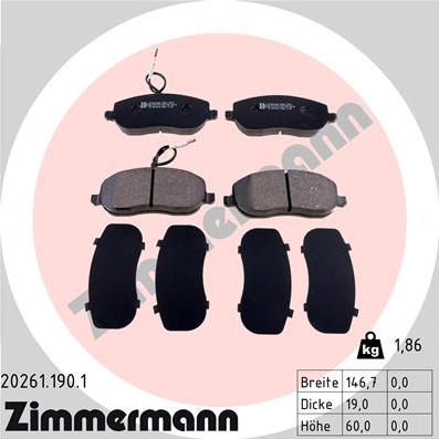 Zimmermann 20261.190.1 - Тормозные колодки, дисковые, комплект onlydrive.pro