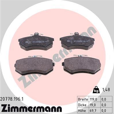 Zimmermann 20778.196.1 - Тормозные колодки, дисковые, комплект onlydrive.pro