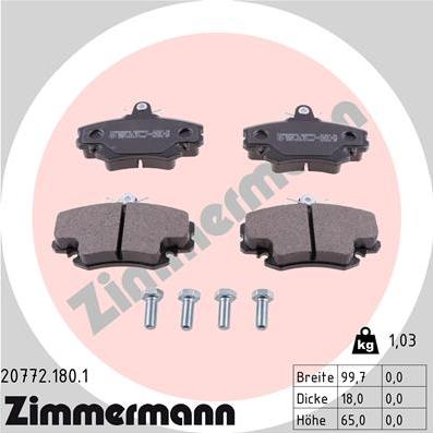 Zimmermann 20772.180.1 - Тормозные колодки, дисковые, комплект onlydrive.pro