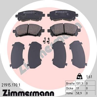 Zimmermann 21915.170.1 - Stabdžių trinkelių rinkinys, diskinis stabdys onlydrive.pro