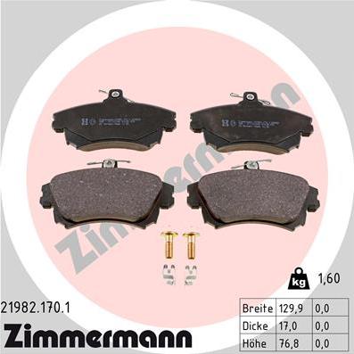 Zimmermann 21982.170.1 - Тормозные колодки, дисковые, комплект onlydrive.pro