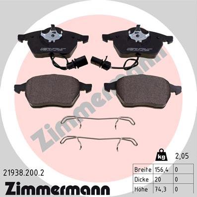 Zimmermann 21938.200.2 - Тормозные колодки, дисковые, комплект onlydrive.pro