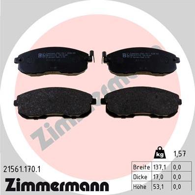 Zimmermann 21561.170.1 - Тормозные колодки, дисковые, комплект onlydrive.pro