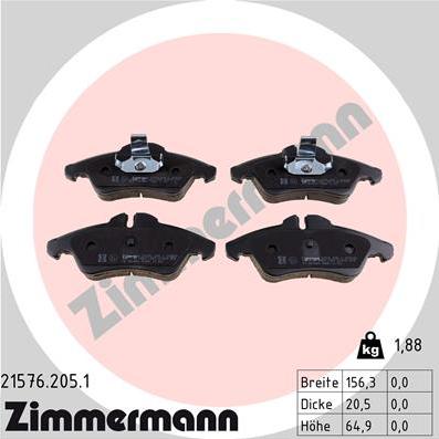 Zimmermann 21576.205.1 - Brake Pad Set, disc brake onlydrive.pro