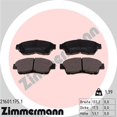 Zimmermann 21601.175.1 - Stabdžių trinkelių rinkinys, diskinis stabdys onlydrive.pro