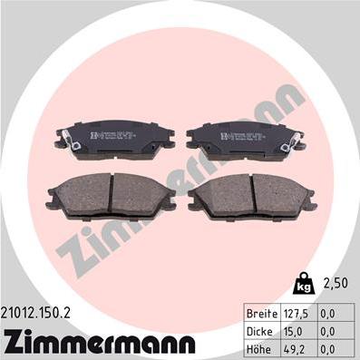 Zimmermann 21012.150.2 - Тормозные колодки, дисковые, комплект onlydrive.pro