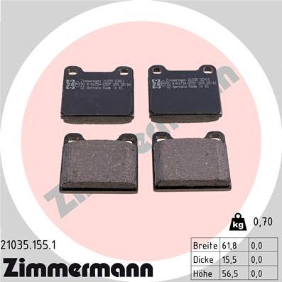 Zimmermann 21035.155.1 - Тормозные колодки, дисковые, комплект onlydrive.pro