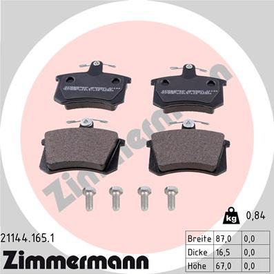 Zimmermann 21144.165.1 - Stabdžių trinkelių rinkinys, diskinis stabdys onlydrive.pro