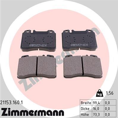 Zimmermann 21153.160.1 - Тормозные колодки, дисковые, комплект onlydrive.pro