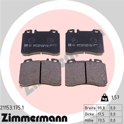 Zimmermann 21153.175.1 - Тормозные колодки, дисковые, комплект onlydrive.pro