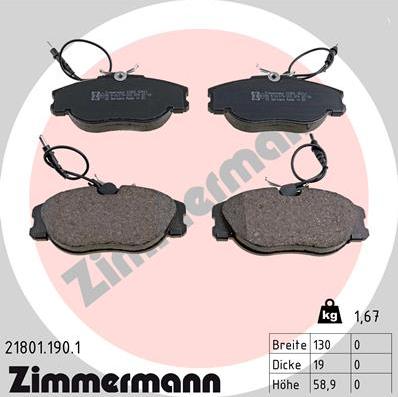 Zimmermann 21801.190.1 - Тормозные колодки, дисковые, комплект onlydrive.pro