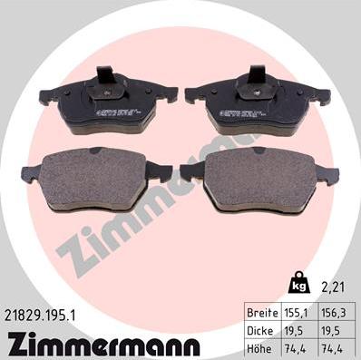 Zimmermann 21829.195.1 - Тормозные колодки, дисковые, комплект onlydrive.pro