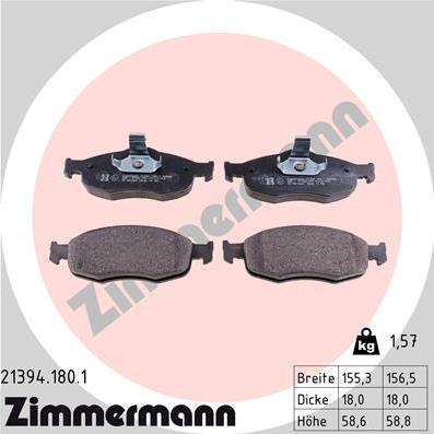 Zimmermann 21394.180.1 - Тормозные колодки, дисковые, комплект onlydrive.pro