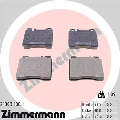 Zimmermann 21303.188.1 - Тормозные колодки, дисковые, комплект onlydrive.pro