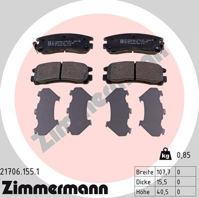 Zimmermann 21706.155.1 - Тормозные колодки, дисковые, комплект onlydrive.pro