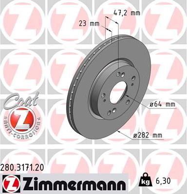 Zimmermann 280.3171.20 - Brake Disc onlydrive.pro