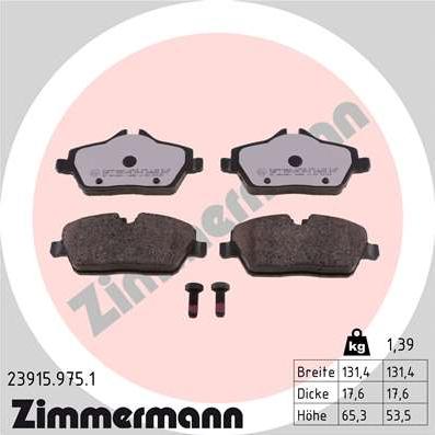 Zimmermann 23915.975.1 - Тормозные колодки, дисковые, комплект onlydrive.pro