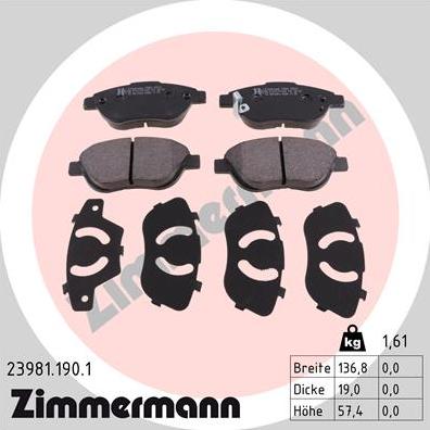 Zimmermann 23981.190.1 - Тормозные колодки, дисковые, комплект onlydrive.pro