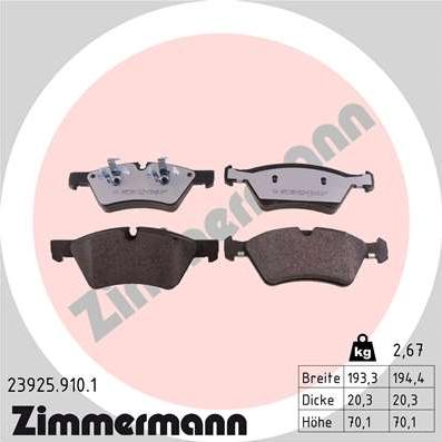 Zimmermann 23925.910.1 - Тормозные колодки, дисковые, комплект onlydrive.pro