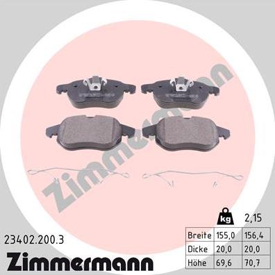 Zimmermann 23402.200.3 - Тормозные колодки, дисковые, комплект onlydrive.pro