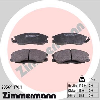 Zimmermann 23569.170.1 - Тормозные колодки, дисковые, комплект onlydrive.pro