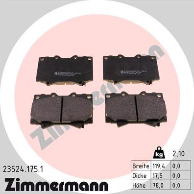 Zimmermann 23524.175.1 - Brake Pad Set, disc brake onlydrive.pro