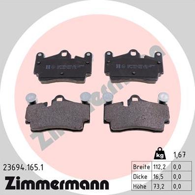 Zimmermann 23694.165.1 - Stabdžių trinkelių rinkinys, diskinis stabdys onlydrive.pro