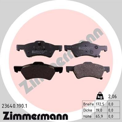 Zimmermann 23640.190.1 - Тормозные колодки, дисковые, комплект onlydrive.pro