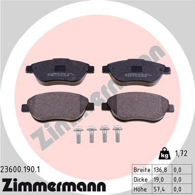 Zimmermann 23600.190.1 - Brake Pad Set, disc brake onlydrive.pro