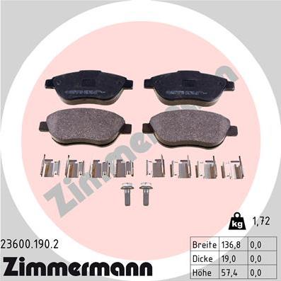 Zimmermann 23600.190.2 - Тормозные колодки, дисковые, комплект onlydrive.pro