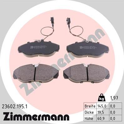 Zimmermann 23602.195.1 - Тормозные колодки, дисковые, комплект onlydrive.pro