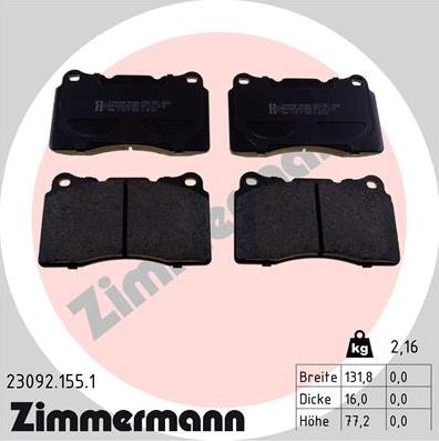 Zimmermann 23092.155.1 - Тормозные колодки, дисковые, комплект onlydrive.pro