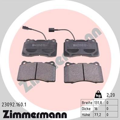 Zimmermann 23092.160.1 - Stabdžių trinkelių rinkinys, diskinis stabdys onlydrive.pro