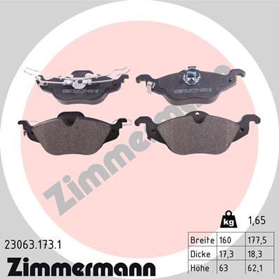 Zimmermann 23063.173.1 - Тормозные колодки, дисковые, комплект onlydrive.pro