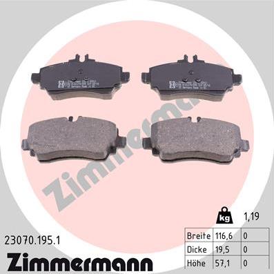 Zimmermann 23070.195.1 - Тормозные колодки, дисковые, комплект onlydrive.pro