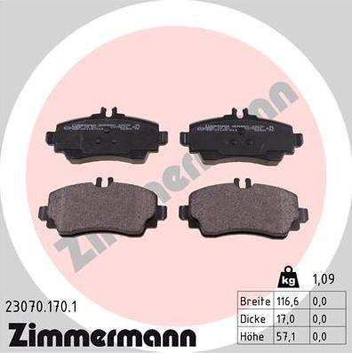 Zimmermann 23070.170.1 - Тормозные колодки, дисковые, комплект onlydrive.pro