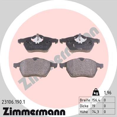 Zimmermann 23106.190.1 - Тормозные колодки, дисковые, комплект onlydrive.pro