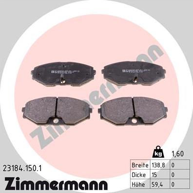 Zimmermann 23184.150.1 - Тормозные колодки, дисковые, комплект onlydrive.pro