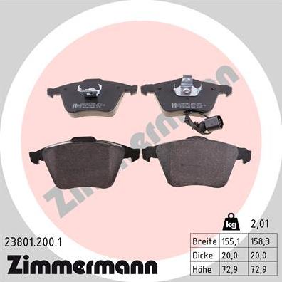 Zimmermann 23801.200.1 - Тормозные колодки, дисковые, комплект onlydrive.pro