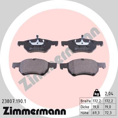 Zimmermann 23807.190.1 - Stabdžių trinkelių rinkinys, diskinis stabdys onlydrive.pro