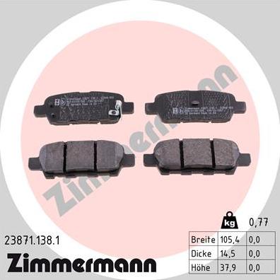 Zimmermann 23871.138.1 - Тормозные колодки, дисковые, комплект onlydrive.pro