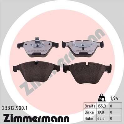 Zimmermann 23312.900.1 - Тормозные колодки, дисковые, комплект onlydrive.pro