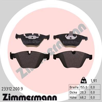 Zimmermann 23312.200.9 - Тормозные колодки, дисковые, комплект onlydrive.pro