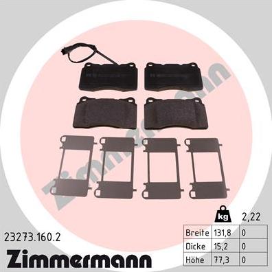 Zimmermann 23273.160.2 - Тормозные колодки, дисковые, комплект onlydrive.pro