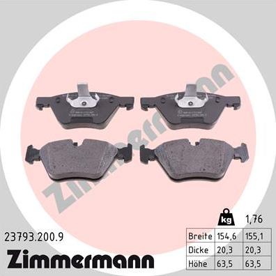 Zimmermann 23793.200.9 - Тормозные колодки, дисковые, комплект onlydrive.pro