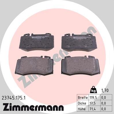 Zimmermann 23745.175.1 - Тормозные колодки, дисковые, комплект onlydrive.pro