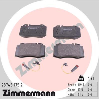 Zimmermann 23745.175.2 - Тормозные колодки, дисковые, комплект onlydrive.pro